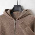 Men's 100% Merino Wool Hooded Zipper Cardigan - Autumn Winter Thick Knit Large Size Jacket Long Sleeved Sportswear Coat
