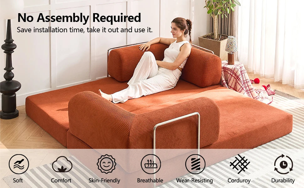 Folding Modular Sofa Bed, Convertible Floor Sofa, Leisure Sofa Bed, Corduroy Folding Mattress, Lounge Sofa, Living Room Bedroom