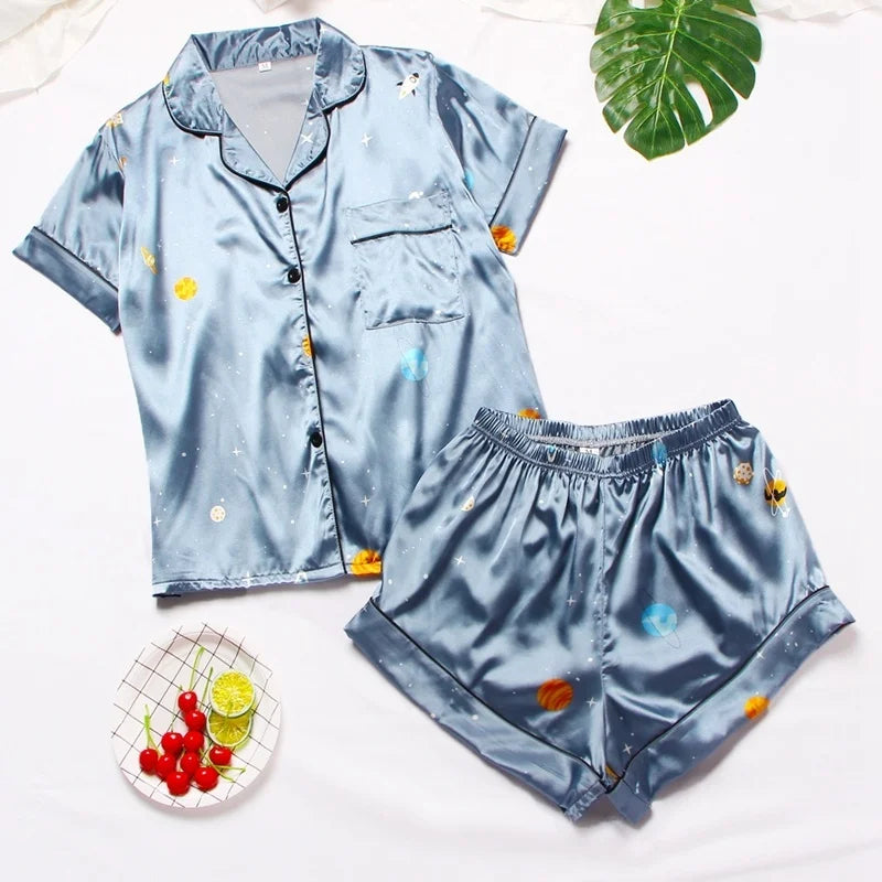 Spring Autumn Pajama Women Silk Satin Pajamas Set Long Sleeve Shirt with Trouser Sleepwear Loungewear Female Pajamas Suits Mujer