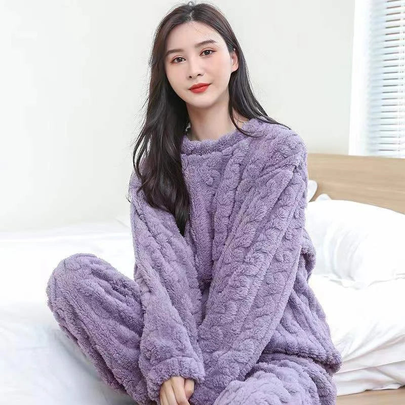 Two-Piece Warm Pajama Set, Thick Coral Velvet Home Wear