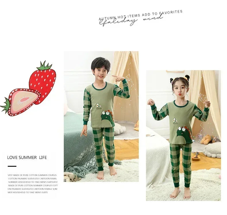 Kids Pajamas for Boys 2 3 4 5 6 7 8 9 10 11 12 13 14 Years Cotton Sleepwear Set Dinosaur Pyjamas Green Children Pijamas Clothing
