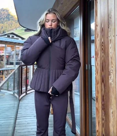 Belted Chic Hooded Cotton Coat Women Casual Full Sleeve Stand Collar Zipper Short Skiwear 2026 Lady Winter Sport Puffer Jacket