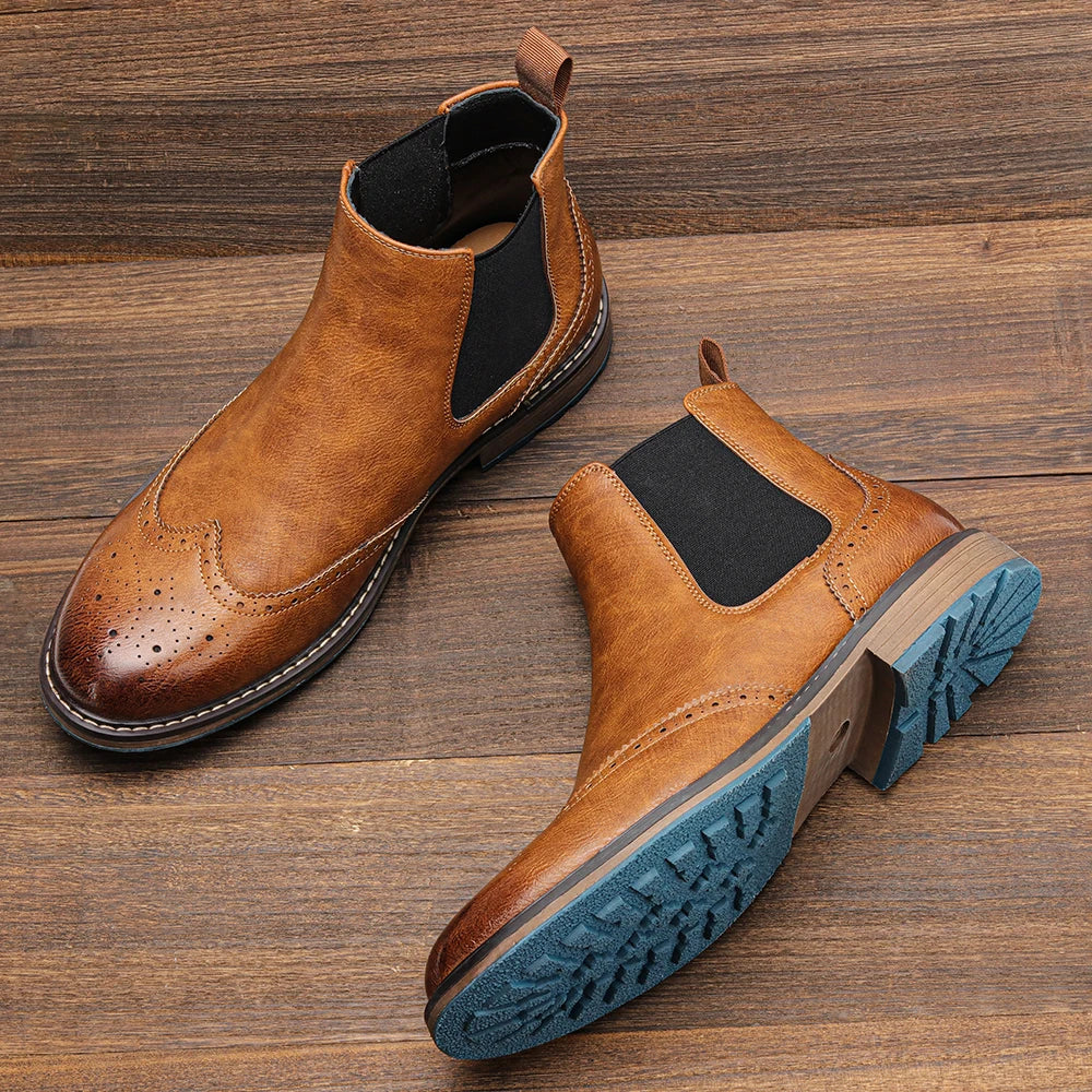 2026 Classic Red Wine Chelsea Boots for Men Fashionable Men Boots Casual Men Ankle Boots