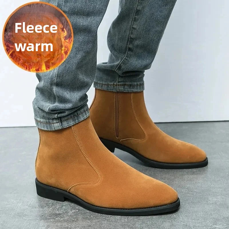 Winter Men Velvet Warm Chelsea Boots British High Top Cowboy Boots European and American Zipper Training Boots Men Sizes 38-46
