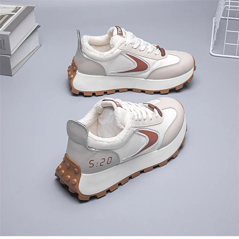 Autumn Winter Chunky Sneaker Women Retro Running Shoes Fashion Casual Fabric Breathable Height Increased Platform Shoes