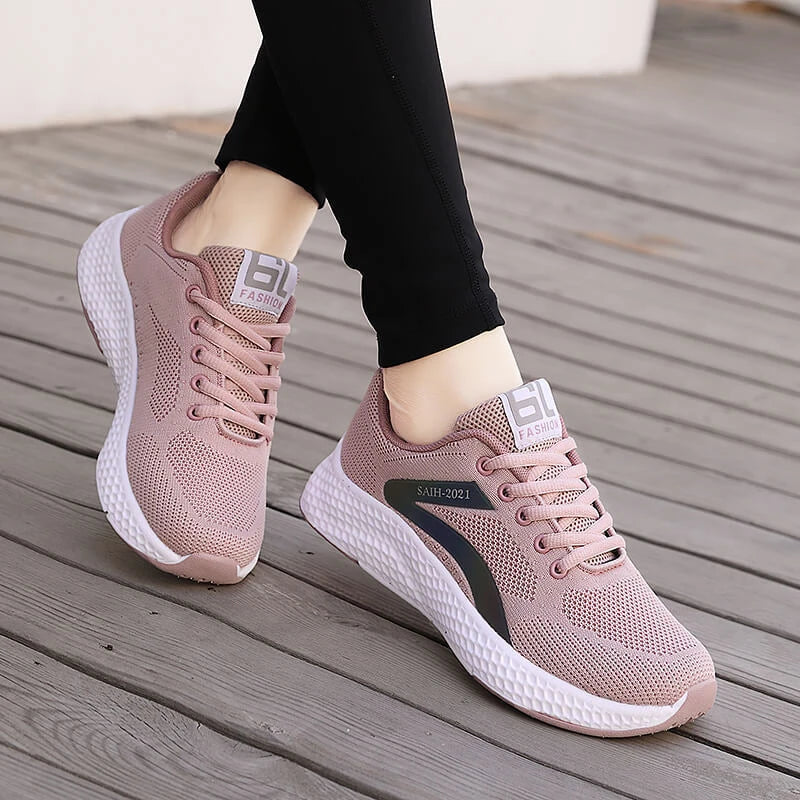 Women's Sports Shoes Comfortable Running Shoes Flying Knit Versatile Lace-Up Casual Shoes For Women Breathable And Fashionable
