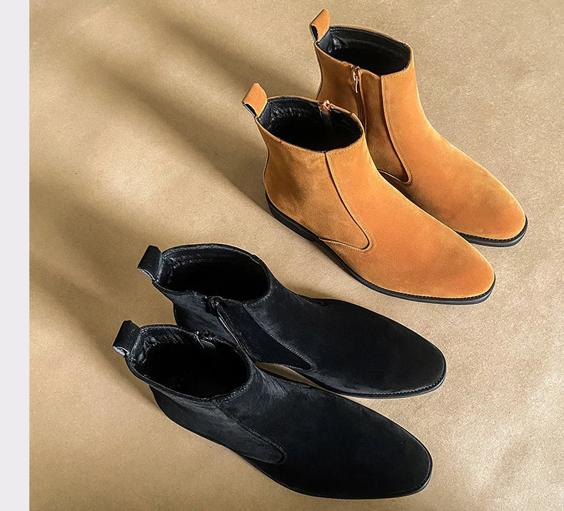 New Arrival Nubuck Suede Leather Boots Men High Top Trend Retro Boots Personality Fashion Mens Casual Chelsea Winter Ankle Boots