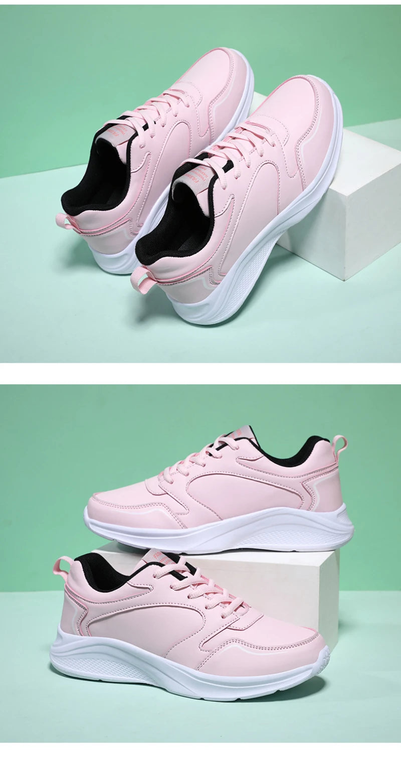Autumn and Winter Leather Outdoor Running Shoes for Women Flat Sports Casual Shoes for Women White Shoes Large Size Travel