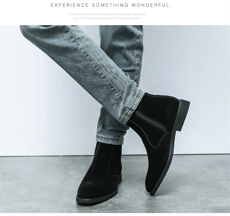 New Arrival Nubuck Suede Leather Boots Men High Top Trend Retro Boots Personality Fashion Mens Casual Chelsea Winter Ankle Boots