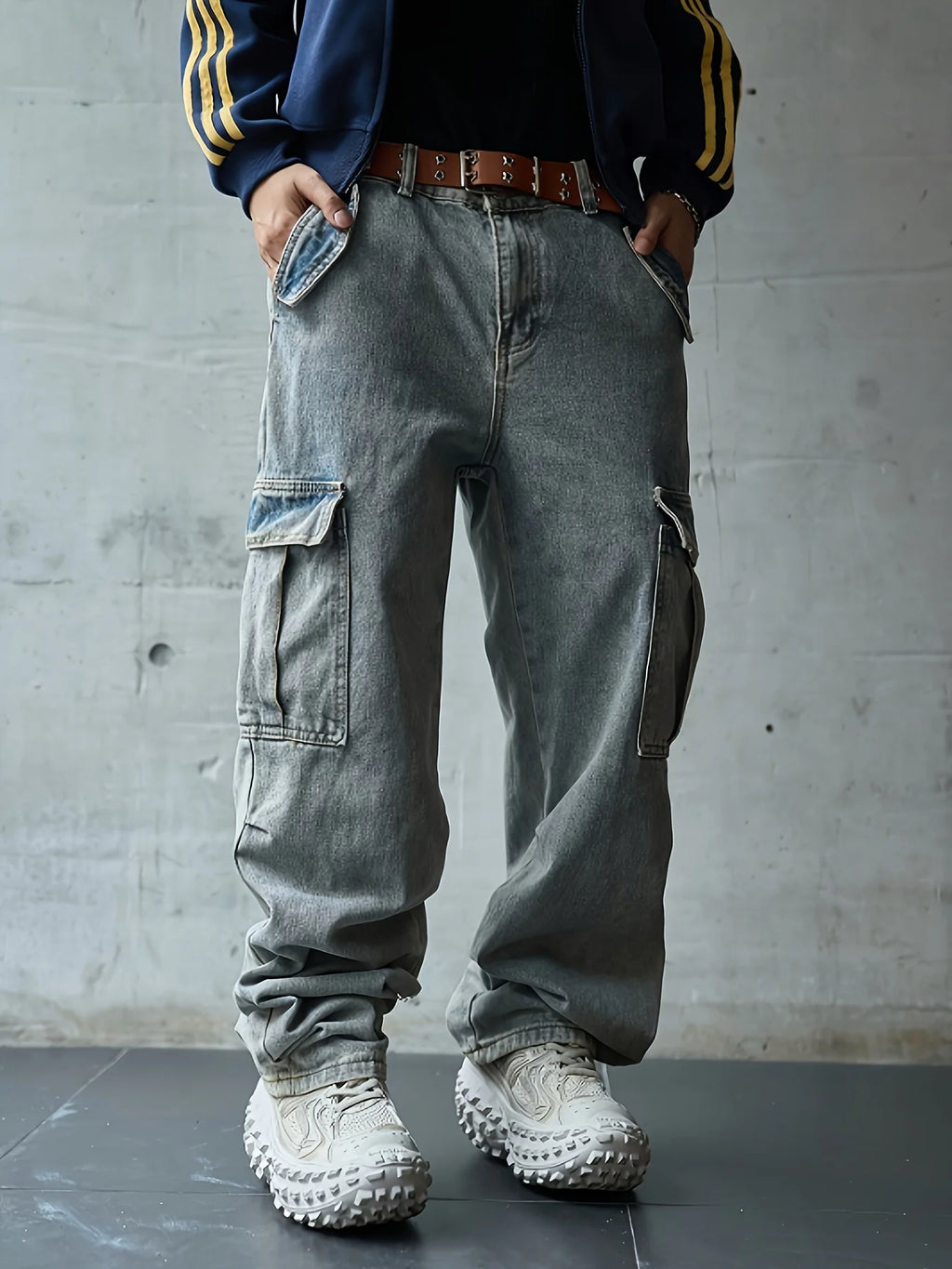 Men's Multi-Pocket Denim Work Pants, Straight-Leg Jeans, Lumberjack Work Pants, Large-Capacity Pocket Jeans
