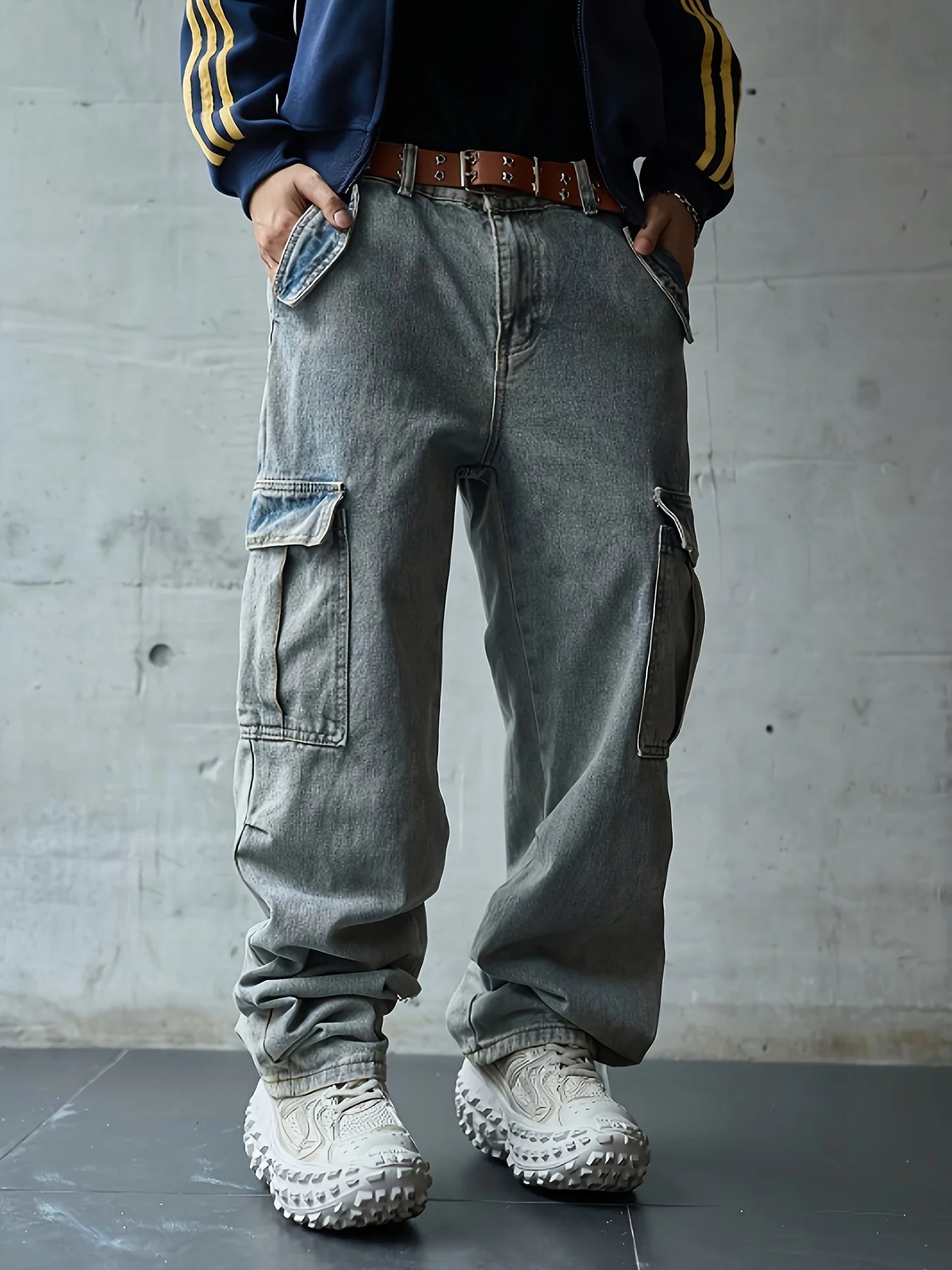 Men's Multi-Pocket Denim Work Pants, Straight-Leg Jeans, Lumberjack Work Pants, Large-Capacity Pocket Jeans