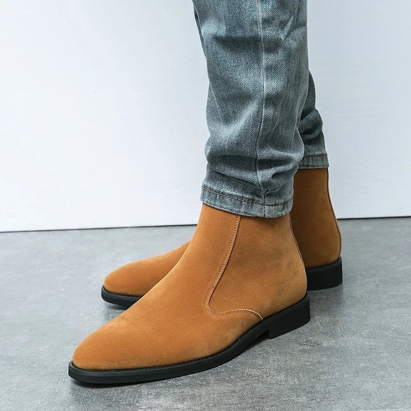 Winter Men Velvet Warm Chelsea Boots British High Top Cowboy Boots European and American Zipper Training Boots Men Sizes 38-46