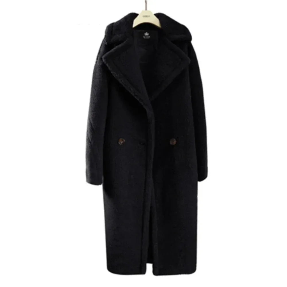 Autumn and Winter New Women's Fur Coat Mid Length Cashmere Lambswool Overcoat Thick Loose Cashmere Temperament Office Lady Jacket