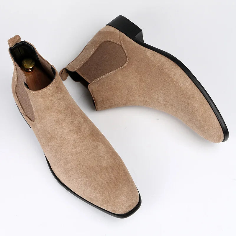 Big Size 40-50 Brown Men Chelsea Boots High Quality Suede Leather Boots Man Comfort Flat Slip-On Men's Ankle Boots