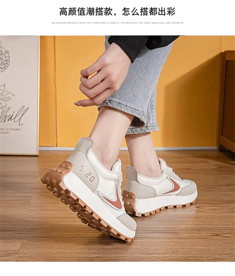 Autumn Winter Chunky Sneaker Women Retro Running Shoes Fashion Casual Fabric Breathable Height Increased Platform Shoes