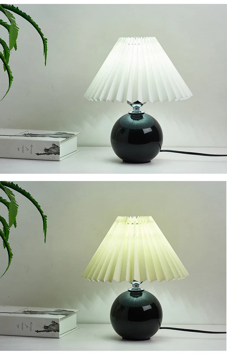 Nordic Girl Room Decorated with Pleated Desk Light Fixtures Korean-style Folding Table Lampshade Cozy Bedroom Bedside Lamp