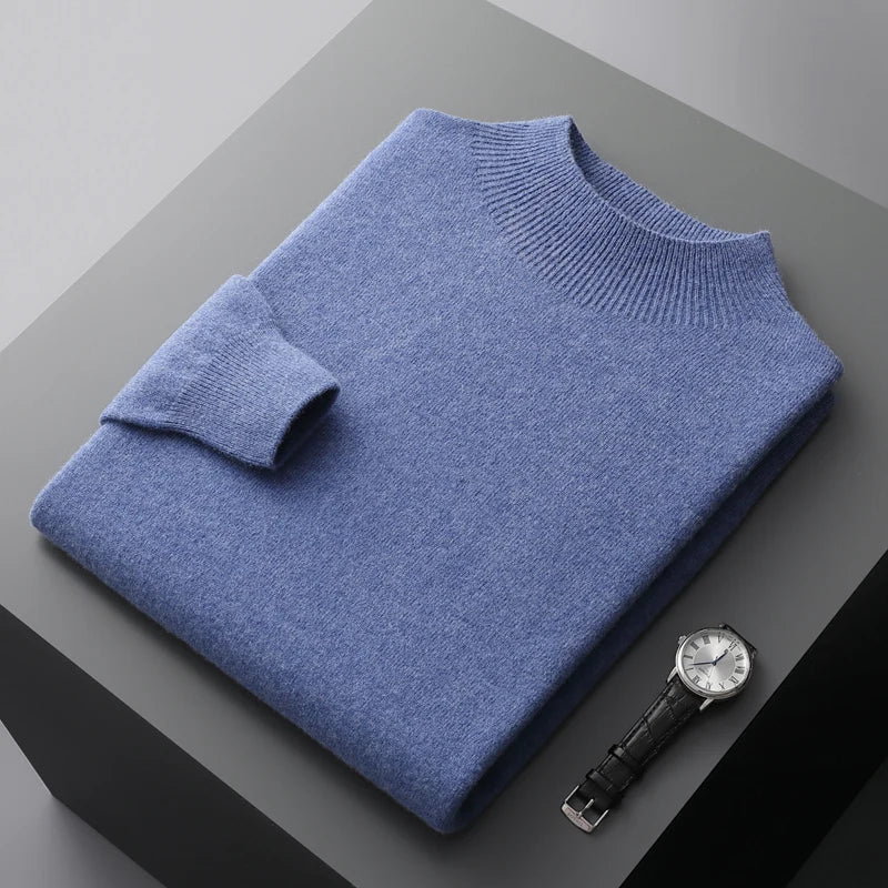 100% Pure Wool Cashmere Sweater Men's Half Turtleneck Pullover Casual Fashion Thickening Top Knitting Sweater