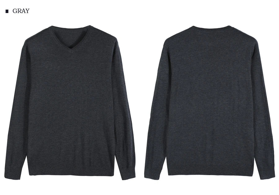 2023 Autumn New Men's V-neck Wool Sweater Business Casual Solid Color Thin Pullover Sweater Brand Clothes Blue Red Black