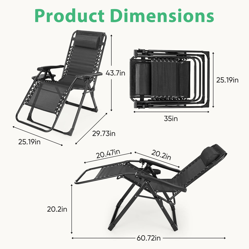 Summer Gravity Recliner - Folding Camping Chair - Patio Lounge  For Outdoor, Garden
