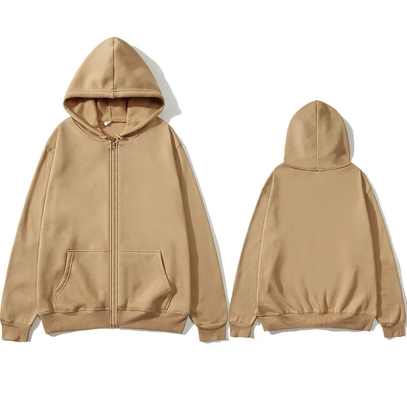 2025 unisex zipper sweatshirt cardigan hooded sweatshirt solid color sportswear top for autumn and winter