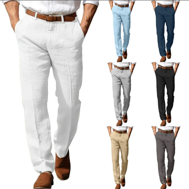 Men's Formal Linen Summer Pants Straight Tube Solid Color Comfortable Breathable Formal Business Fashion Basic Style Trousers
