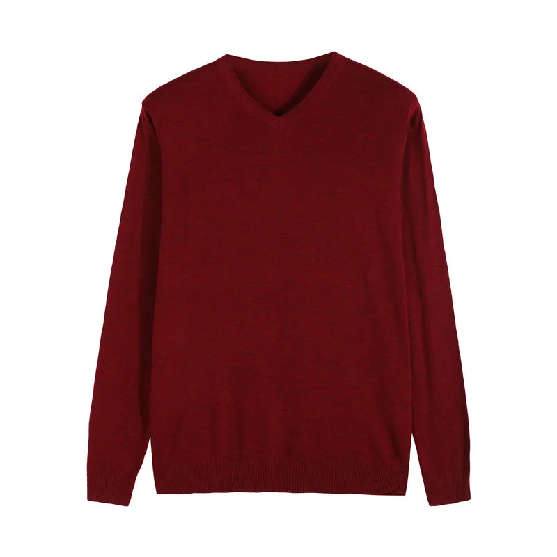 2023 Autumn New Men's V-neck Wool Sweater Business Casual Solid Color Thin Pullover Sweater Brand Clothes Blue Red Black