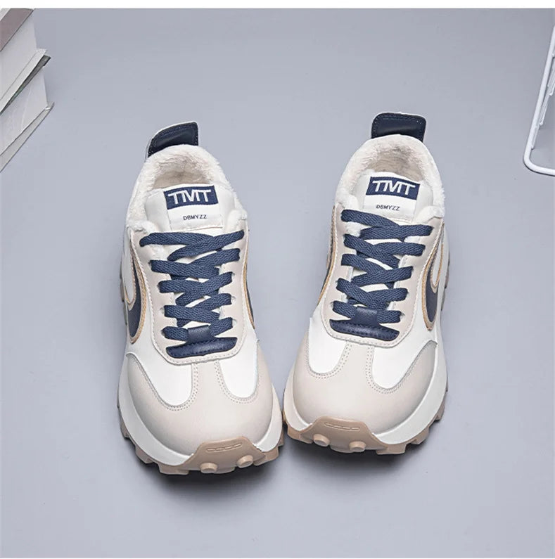 Autumn Winter Chunky Sneaker Women Retro Running Shoes Fashion Casual Fabric Breathable Height Increased Platform Shoes