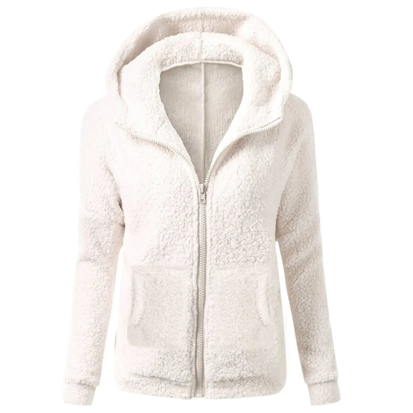 Women's Fashion Solid Color Sweatshirt Loose Hooded Plush Zip Up Jacket Top