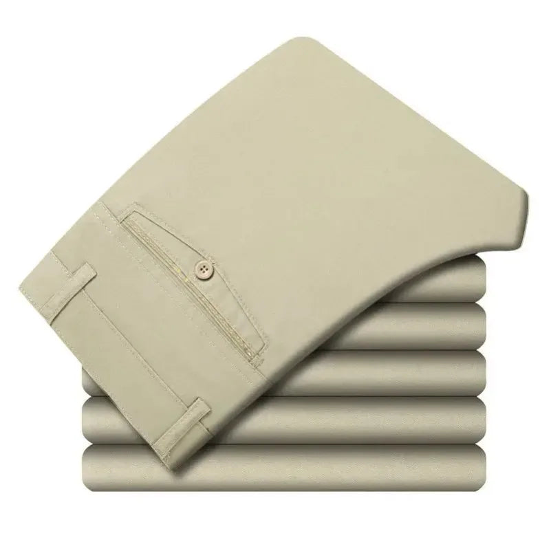 100% Cotton Spring Summer Middle-aged Cargo Trousers Men's Straight Slacks High Waists Thin Thick Breathable Male Suit Pants