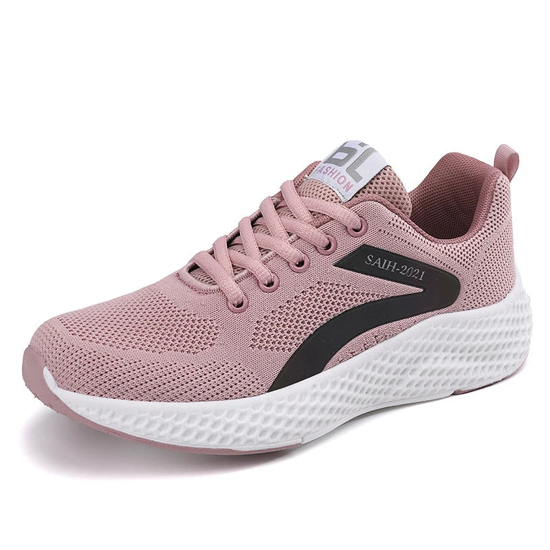 Women's Sports Shoes Comfortable Running Shoes Flying Knit Versatile Lace-Up Casual Shoes For Women Breathable And Fashionable