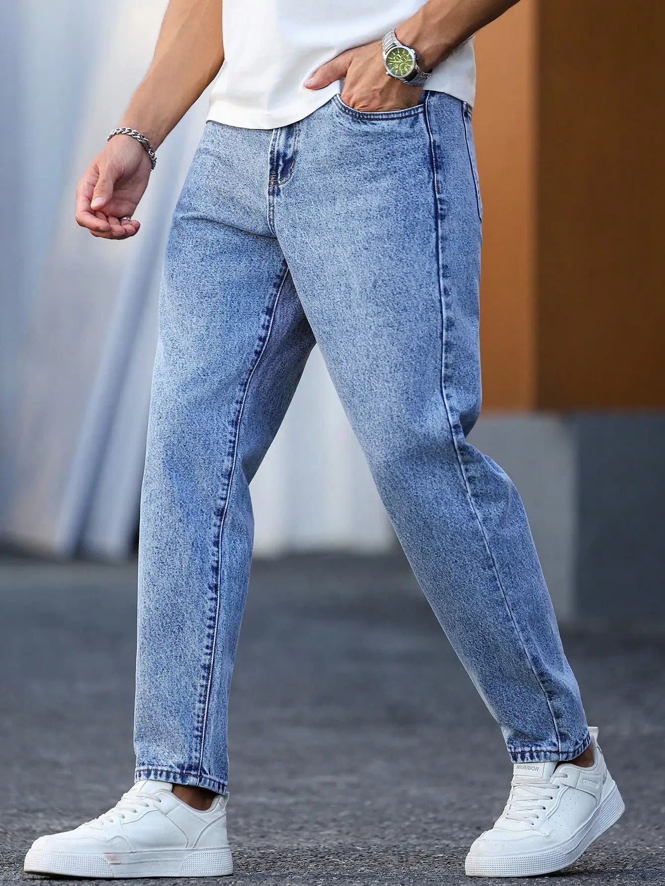 Men's Light Blue Washed Denim Trousers - Slim Fit and Casual