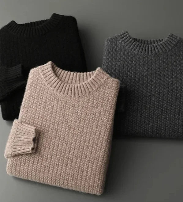 100% Pure Cashmere Sweater for Men - Round Neck, Thick, Warm, Fashionable Sweater