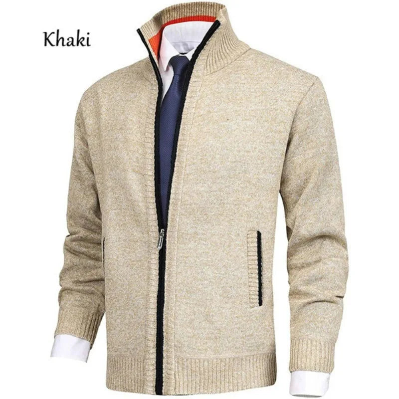 2026 New Men's Solid Color Stand Collar Fashion Cardigan Sweater Knitted Jacket