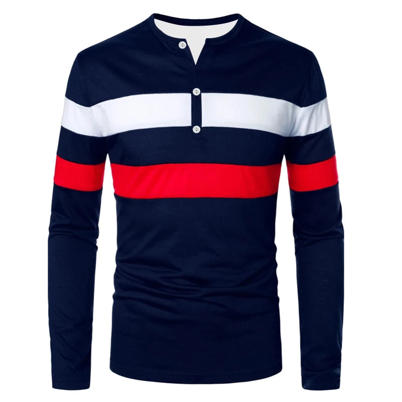 Men's Long Sleeved Contrasting Color Design T-shirt for Spring and Autumn Casual Men's Clothing Top Coat Base Coat