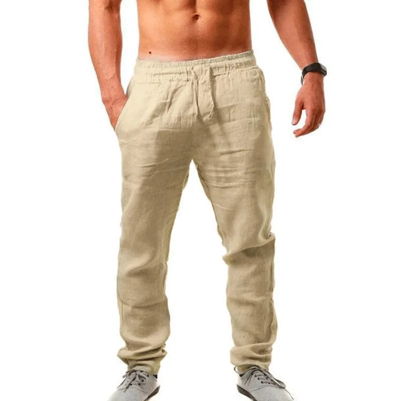 Spring/Summer New 9 Colors Men's Solid Color Cotton Linen Pants Autumn Streetwear Fashion Casual Loose Trousers