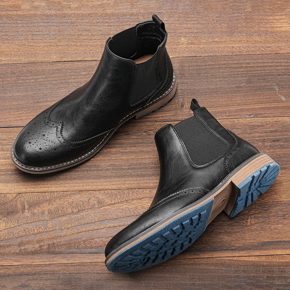 2026 Classic Red Wine Chelsea Boots for Men Fashionable Men Boots Casual Men Ankle Boots