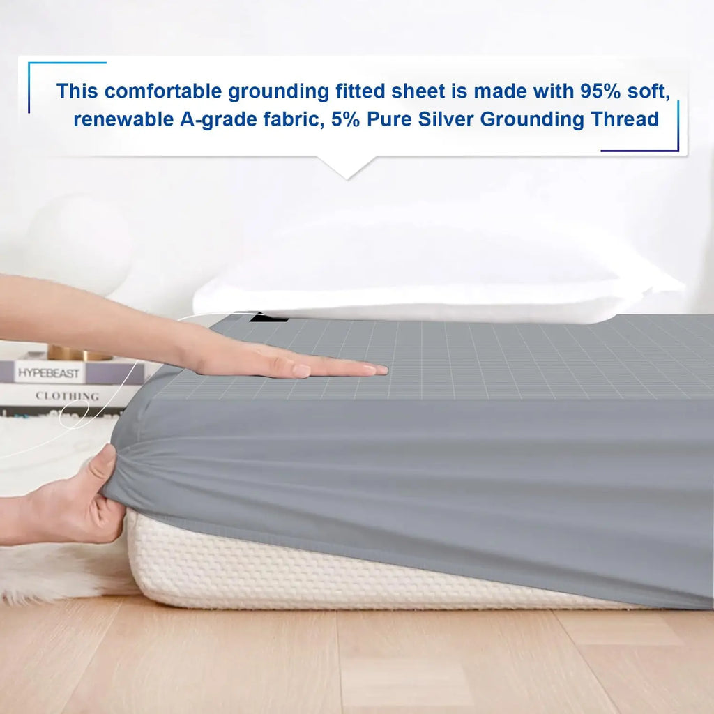 MAXSHARER Earthing Fitted Sheet Organic Cotton with Conductive Silver Fiber Grounding Bed Sheet