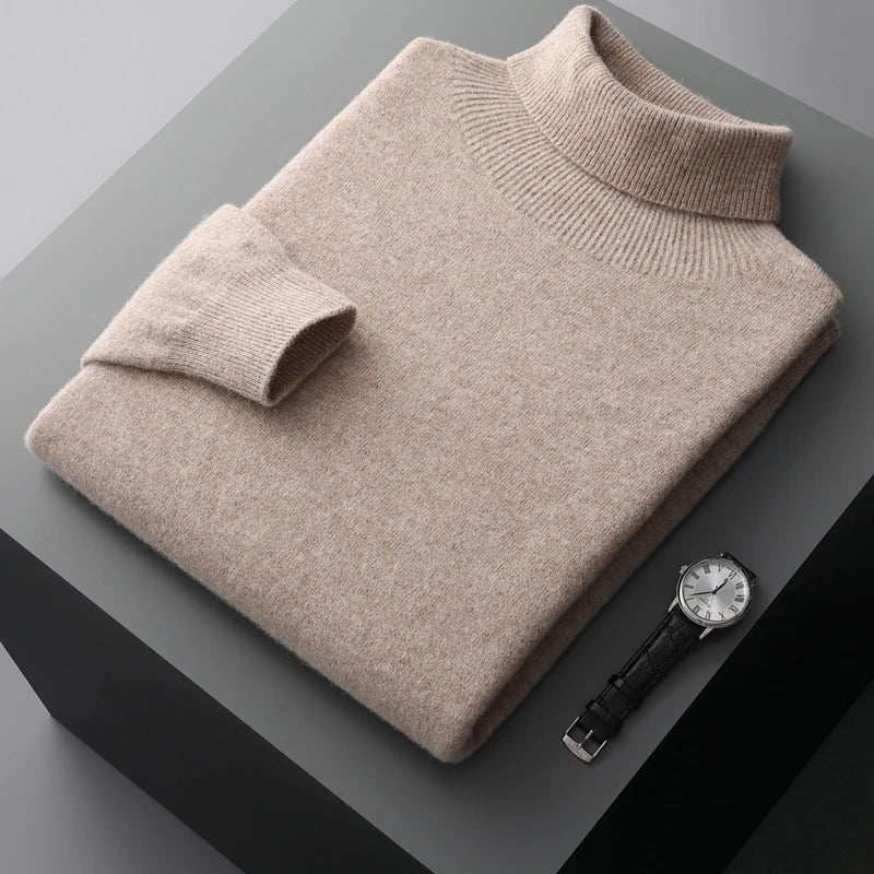 100% Pure Wool One-Piece Ready-to-wear Men's High Lapel Pullover Autumn and Winter Basic Knitted Versatile Sweater Casual Large