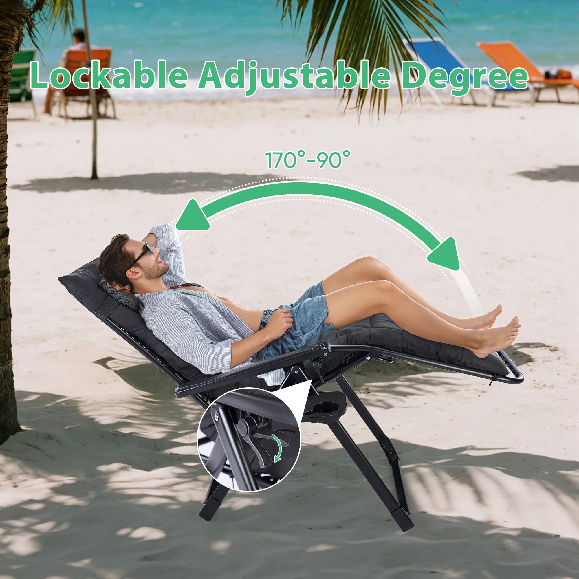 Summer Gravity Recliner - Folding Camping Chair - Patio Lounge  For Outdoor, Garden