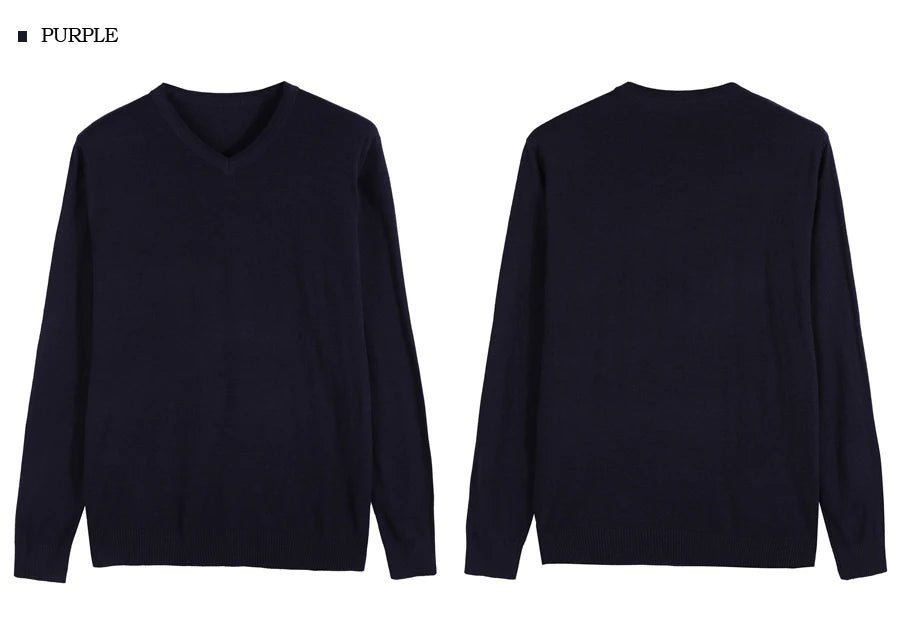 2023 Autumn New Men's V-neck Wool Sweater Business Casual Solid Color Thin Pullover Sweater Brand Clothes Blue Red Black