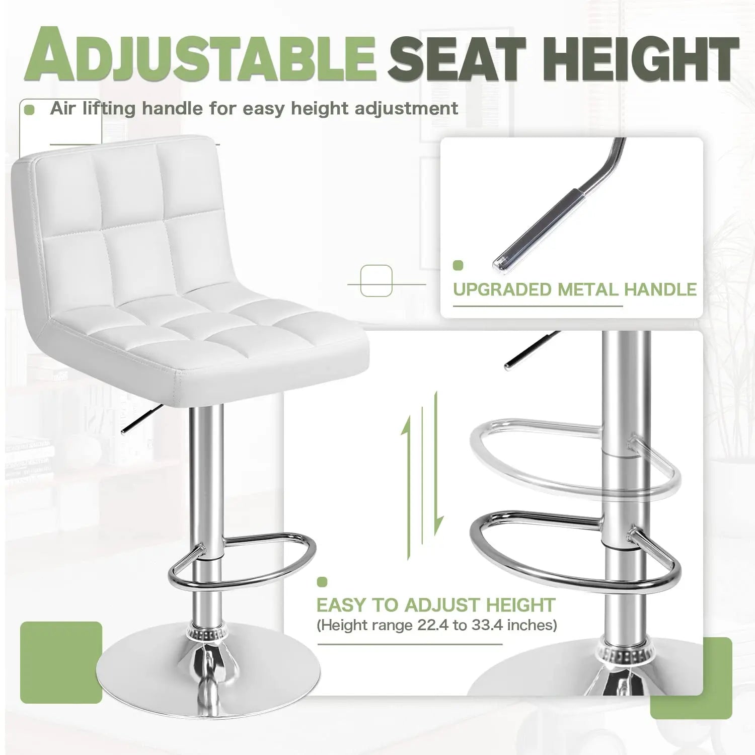 Bar Stools Modern Pu Leather Swivel Adjustable Hydraulic Bar Stool Square Counter Height Stool Set of 2 (White), Customized