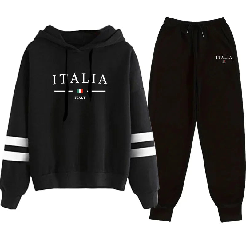 Fall Winter Lounge Wear Female Casual Warm Sportswear Italy Fashion Women Tracksuit Set Hoodies with Pants 2 Piece Casual Outfit