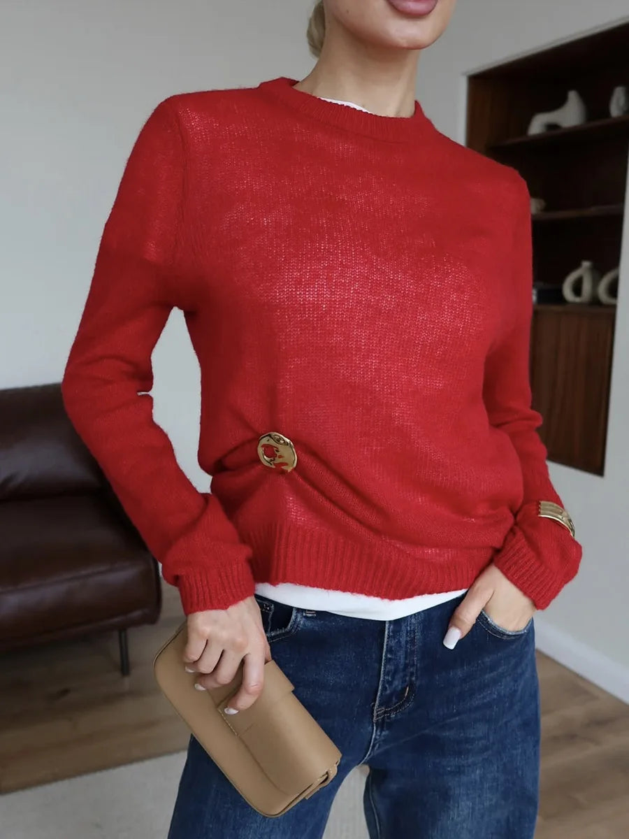 Classic Mohair Knitted Sweater Top for Women - Spring and Summer Fashion Loose Fit O-neck