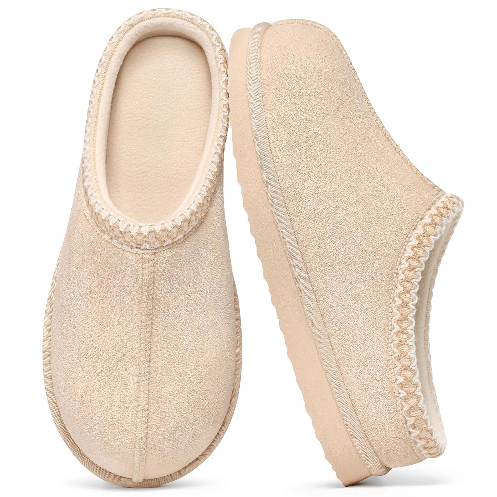 Comwarm Winter Women's Fuzzy Slippers Genuine Suede Indoor Outdoor Fluffy House Slippers Slip On Warm Memory Foam Furry Shoes