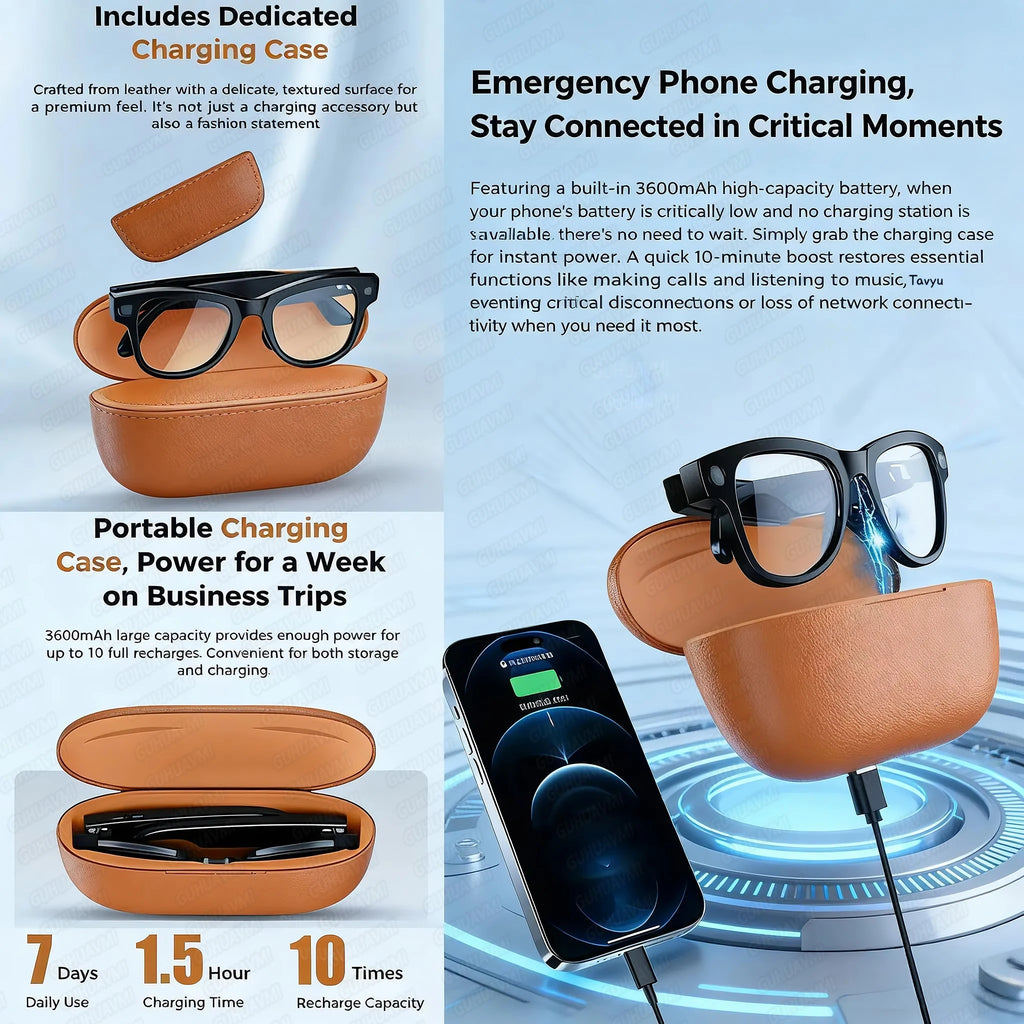 New 800W 4K HD Camera Smart Glasses for Men with 3600mAh Power Bank and 100+ Language Translation, Video Recording, Music Player, and Calling Features