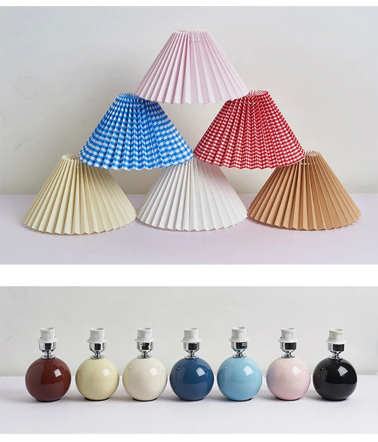 Nordic Girl Room Decorated with Pleated Desk Light Fixtures Korean-style Folding Table Lampshade Cozy Bedroom Bedside Lamp