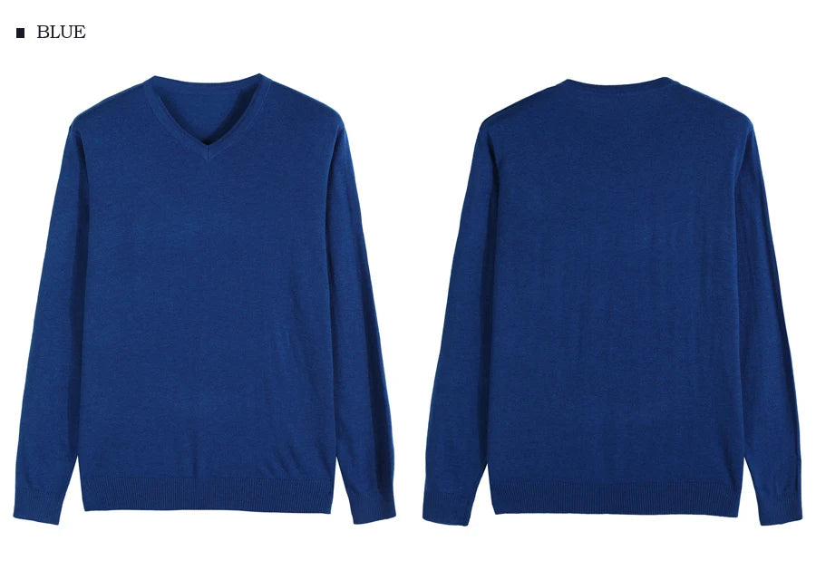 2023 Autumn New Men's V-neck Wool Sweater Business Casual Solid Color Thin Pullover Sweater Brand Clothes Blue Red Black