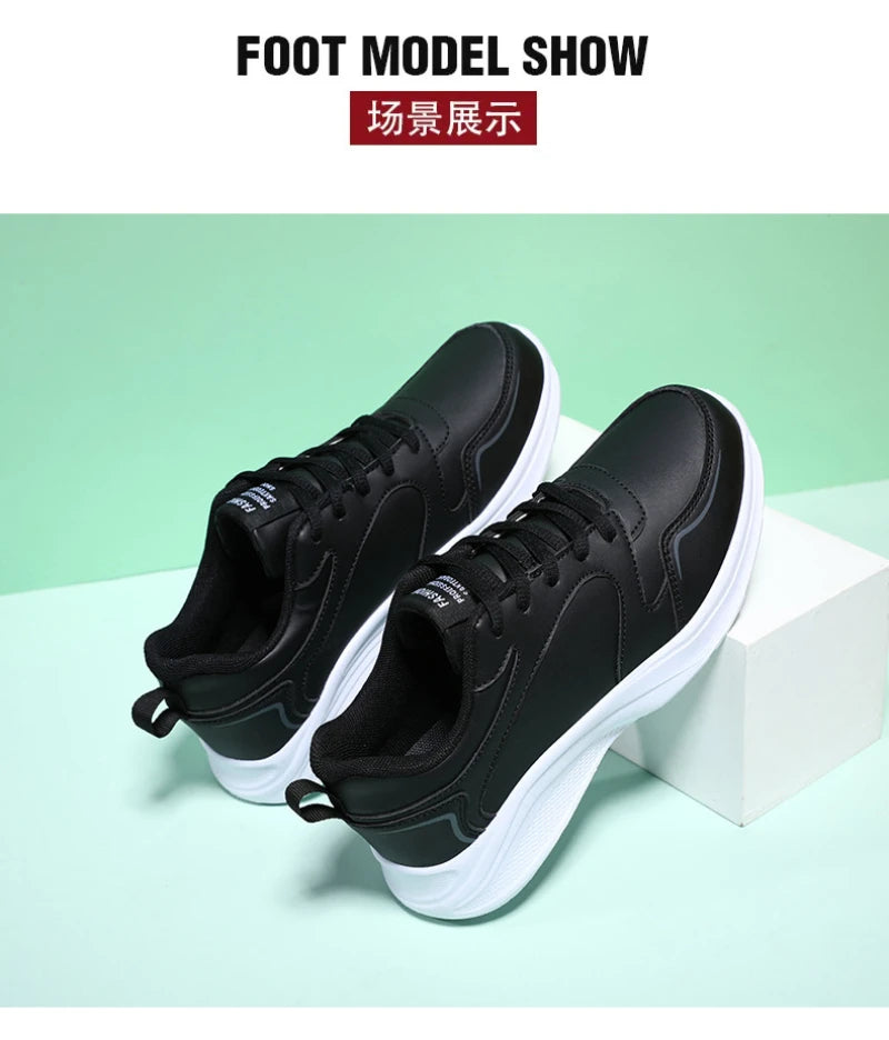 Autumn and Winter Leather Outdoor Running Shoes for Women Flat Sports Casual Shoes for Women White Shoes Large Size Travel
