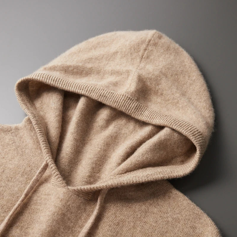 Men's Cashmere One-piece Ready-to-wear Hoodie - 100% Merino Wool Knitted Sweatshirt for Autumn and Winter