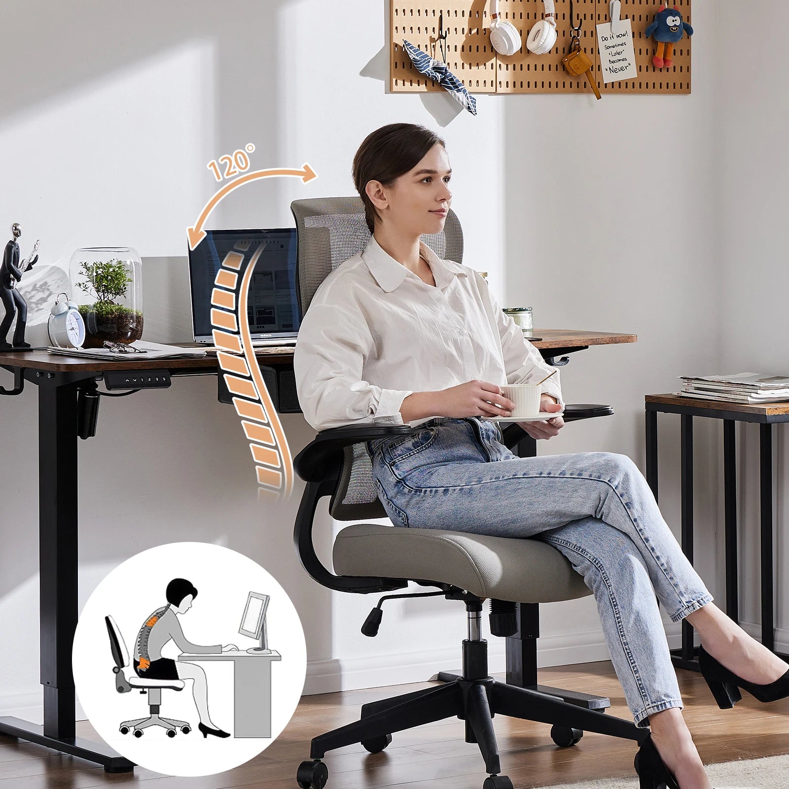 Ergonomic Office Chair - Lumbar Support Office Chair | High Back Swivel Rolling Chairs With Wheels And Arms-Rest